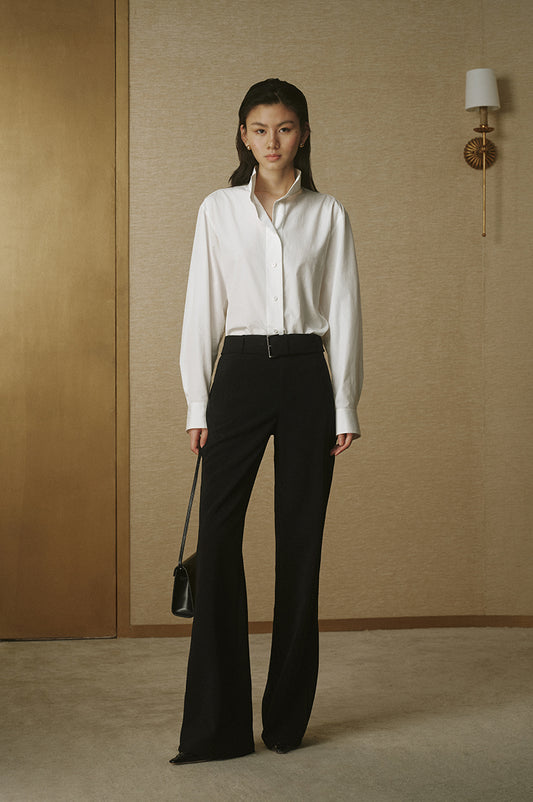 Belted Acetate Flare Trousers - Ink Black