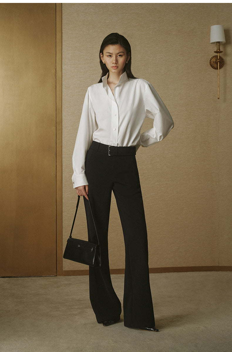 Belted Acetate Flare Trousers - Ink Black