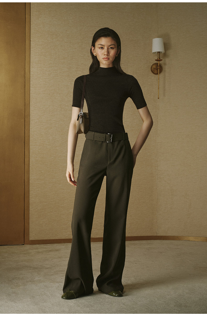 Belted Acetate Flare Trousers - Banana Moon Grey