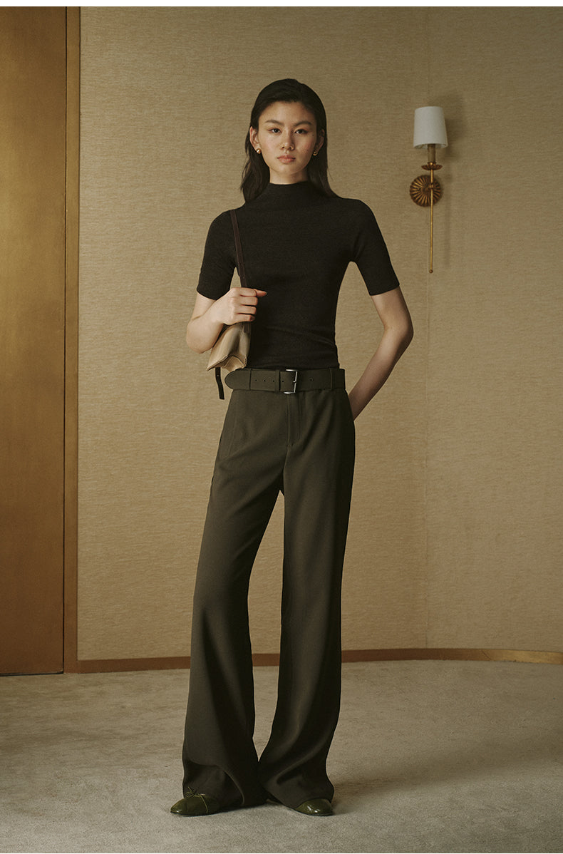 Belted Acetate Flare Trousers - Banana Moon Grey