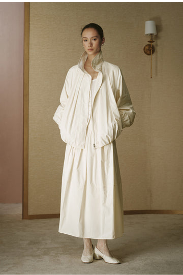 Brocade Stand-Collar Jacket - Apricot White