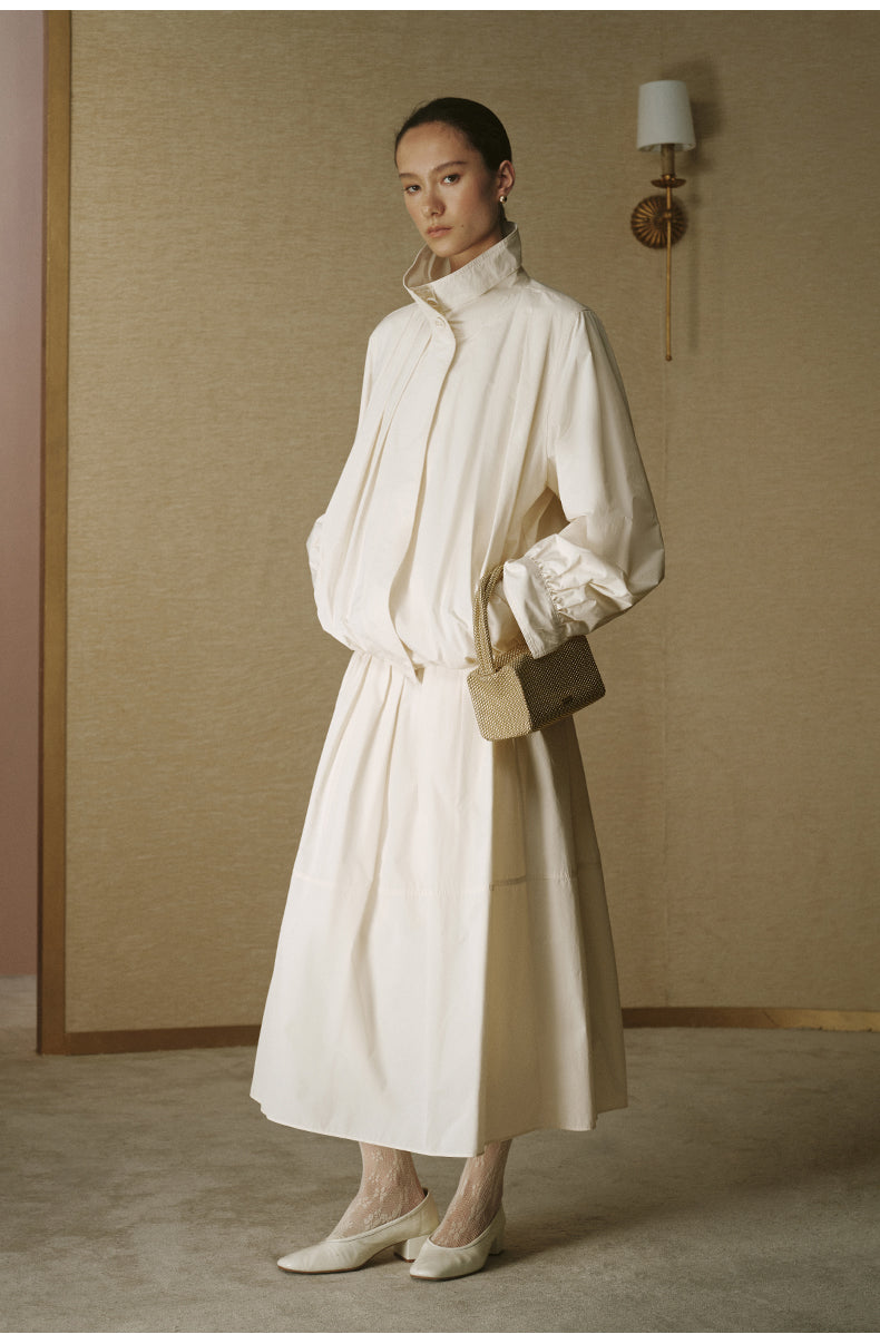 Brocade Stand-Collar Jacket - Apricot White