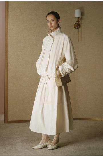 Brocade Stand-Collar Jacket - Apricot White