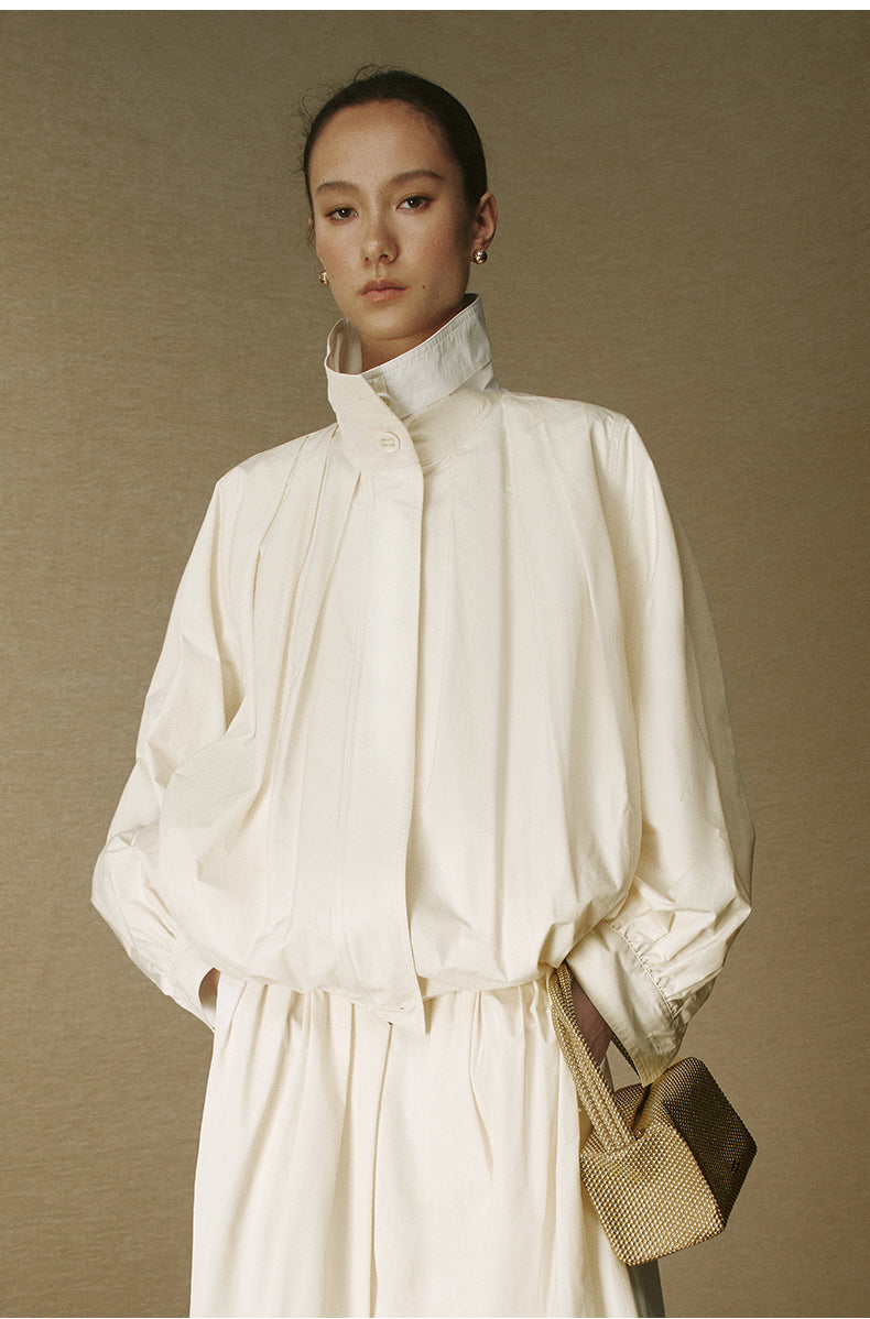 Brocade Stand-Collar Jacket - Apricot White