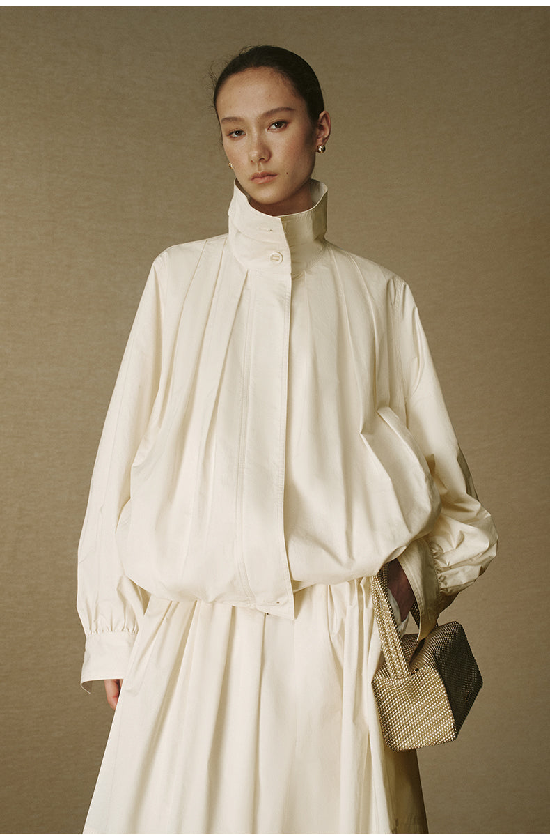 Brocade Stand-Collar Jacket - Apricot White