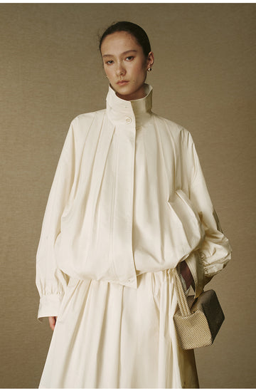 Brocade Stand-Collar Jacket - Apricot White