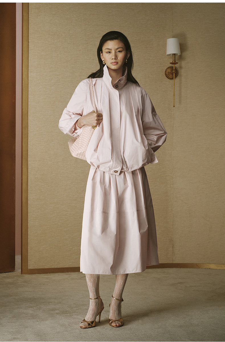 Brocade Stand-Collar Jacket - Mist Pink