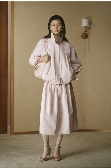 Brocade Stand-Collar Jacket - Mist Pink