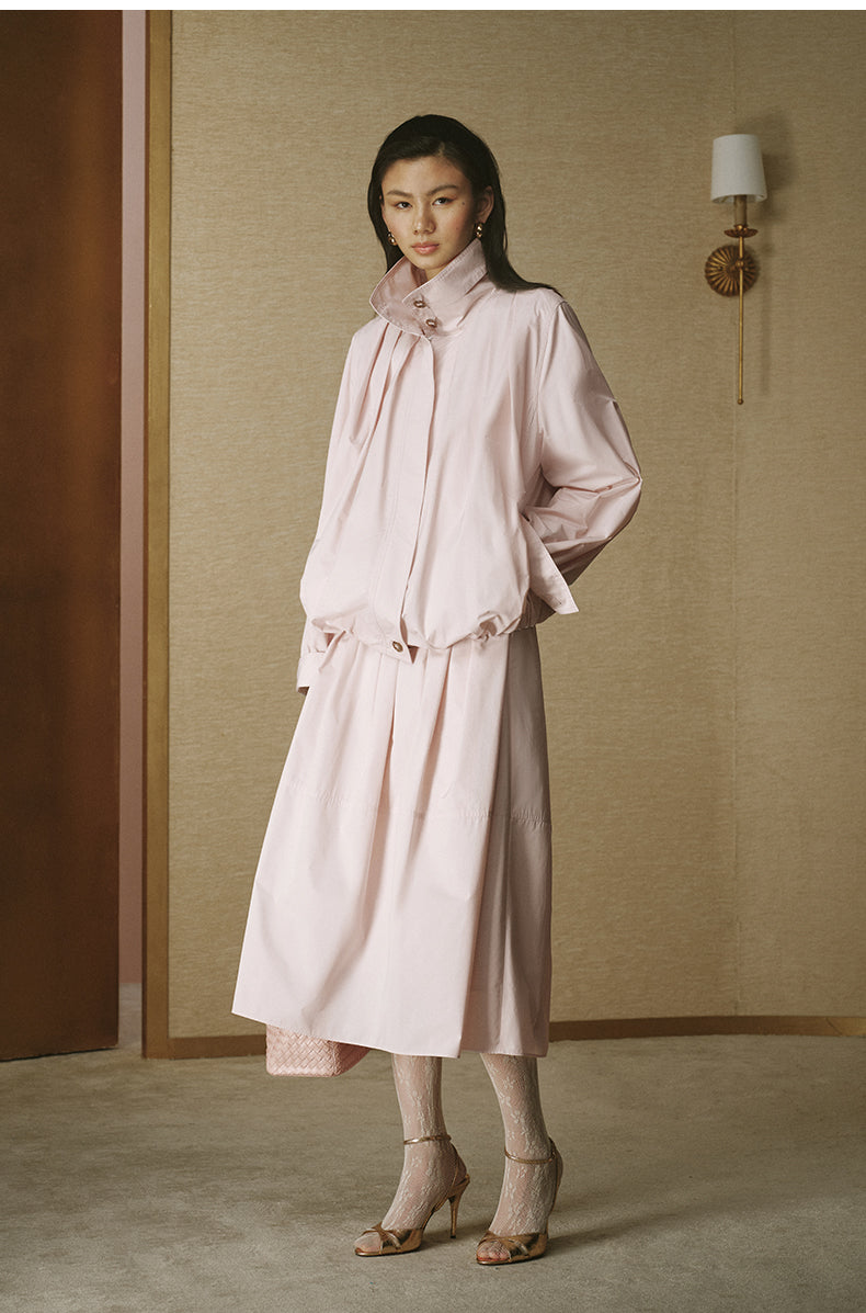 Brocade Stand-Collar Jacket - Mist Pink