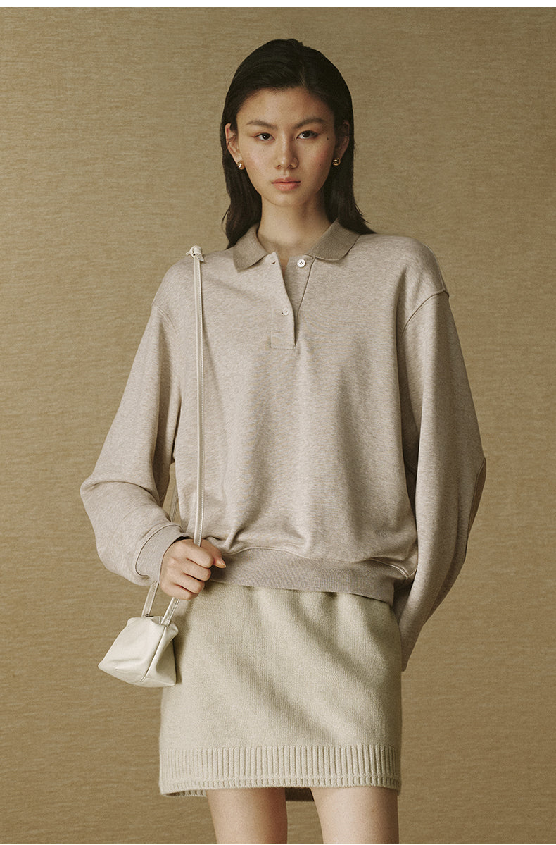 Contrast Polo Sweatshirt - Oat Beige