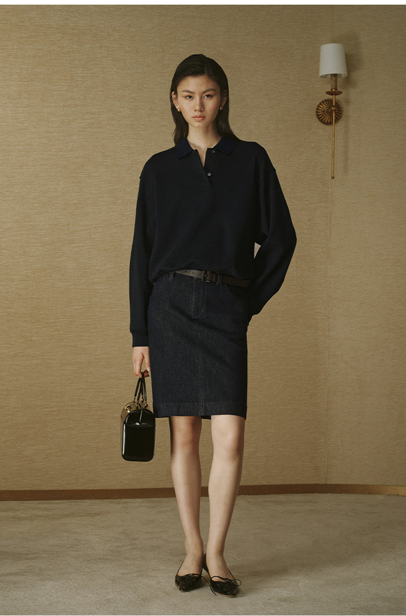 Contrast Polo Sweatshirt - Ink Blue