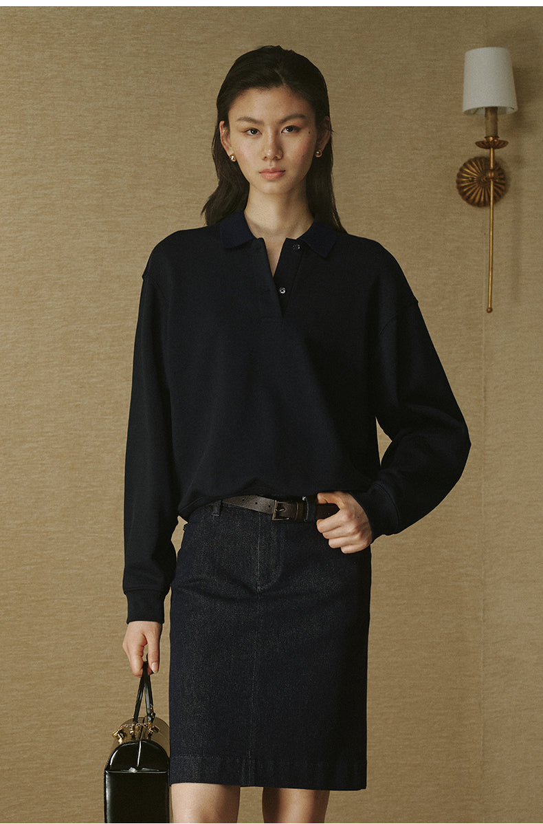Contrast Polo Sweatshirt - Ink Blue