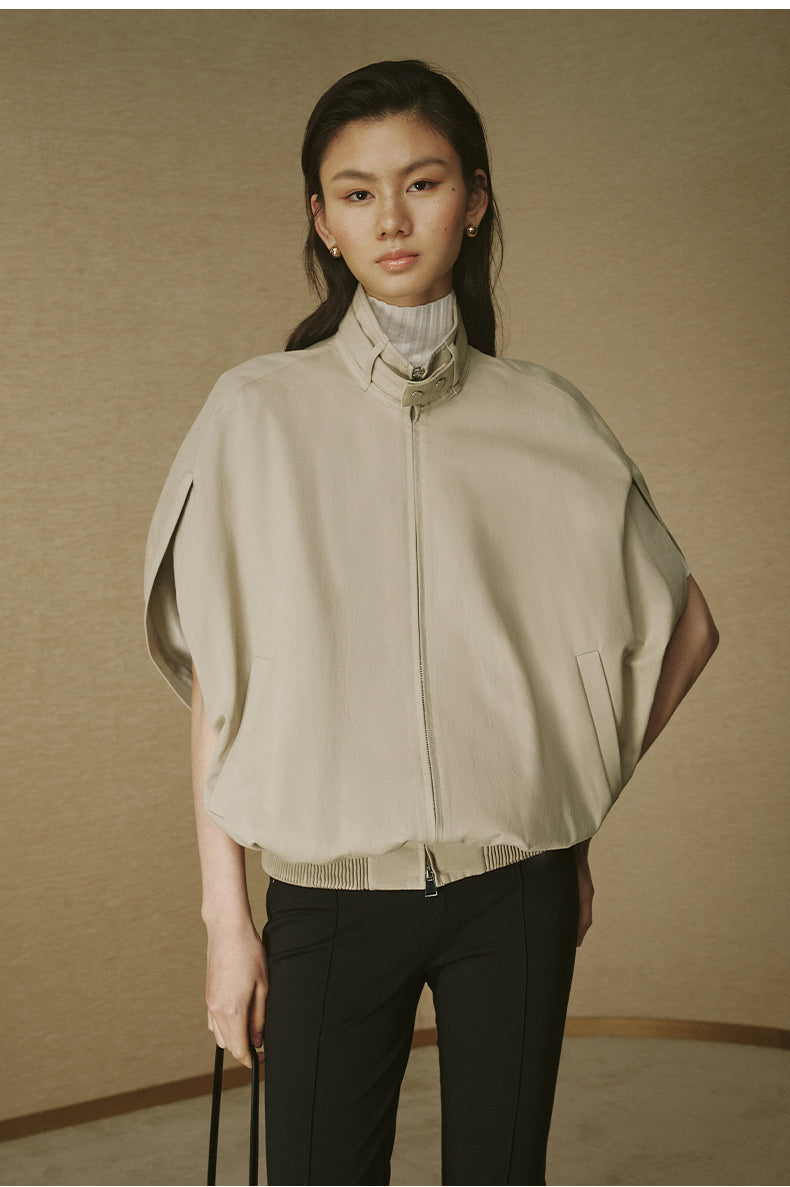 Cotton Cape Trench Jacket - Rice Grey