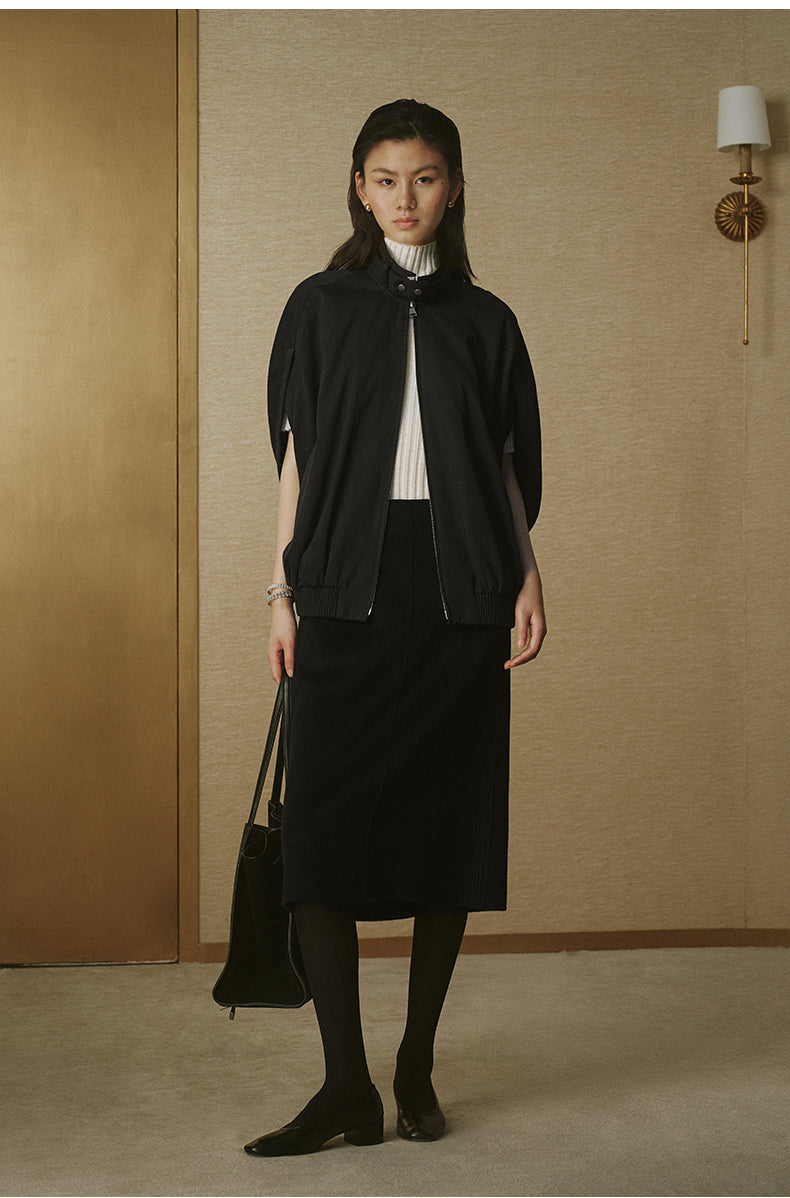Cotton Cape Trench Jacket - Ink Black