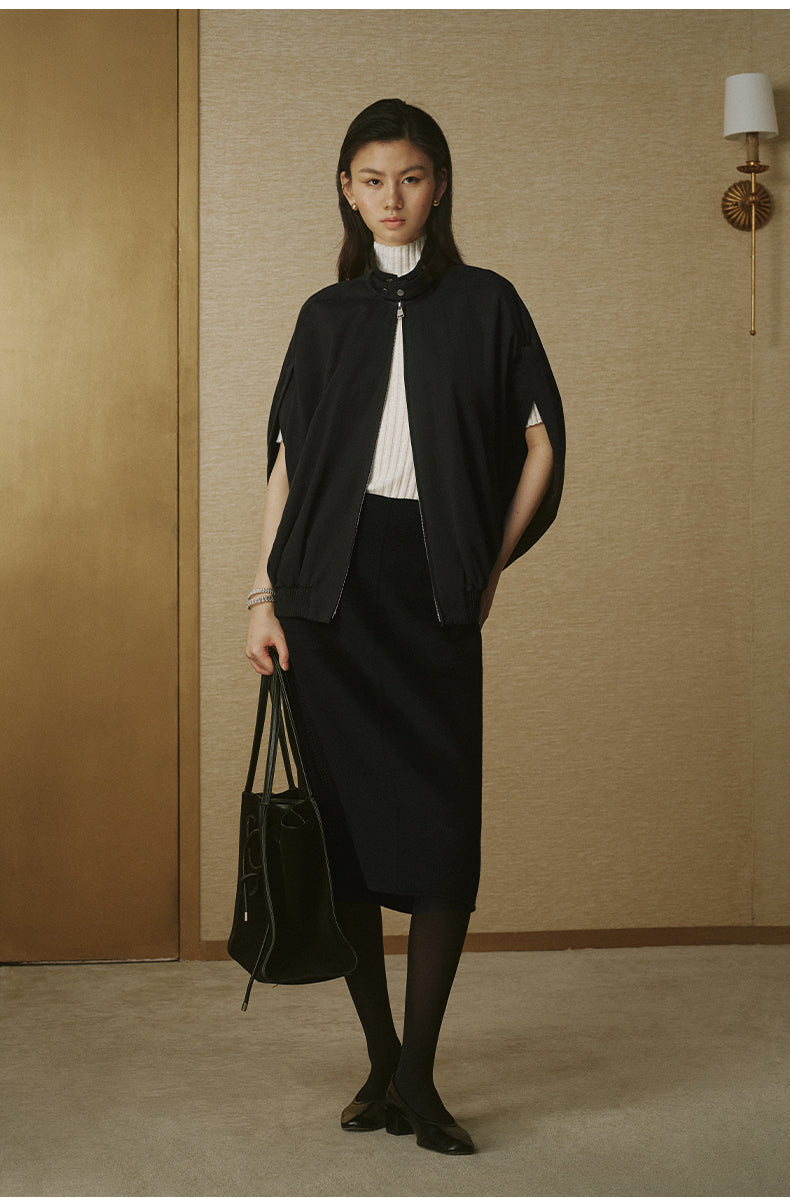 Cotton Cape Trench Jacket - Ink Black