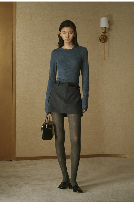 Essential Wool Long-Sleeve Tee - Deep Grey Blue
