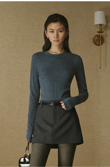 Essential Wool Long-Sleeve Tee - Deep Grey Blue