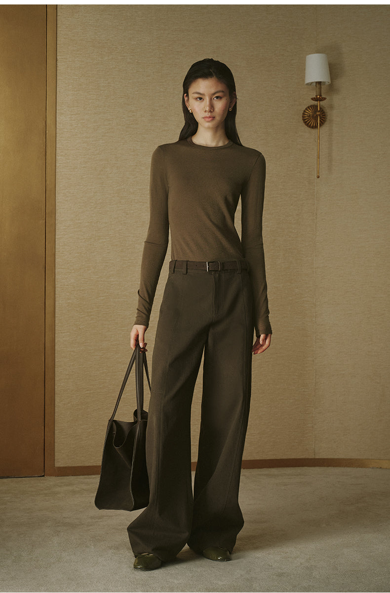 Essential Wool Long-Sleeve Tee - Chestnut Brown