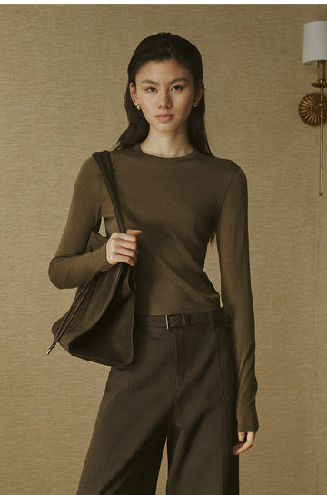 Essential Wool Long-Sleeve Tee - Chestnut Brown
