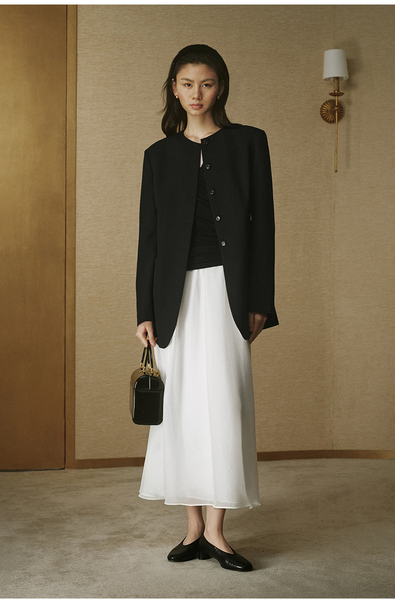 Fitted Wool Collarless Blazer - product view