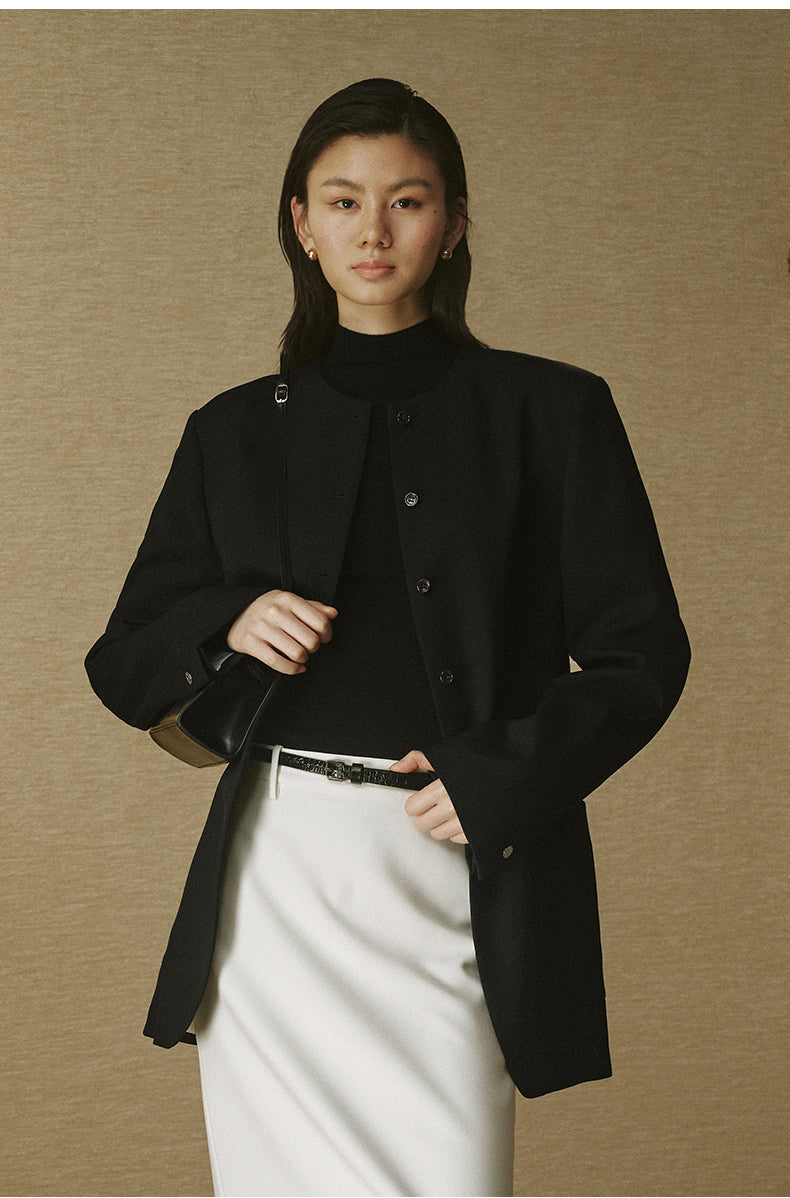 Fitted Wool Collarless Blazer - product view