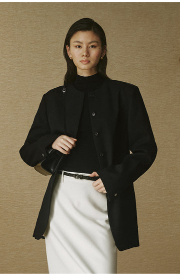 Fitted Wool Collarless Blazer - product view