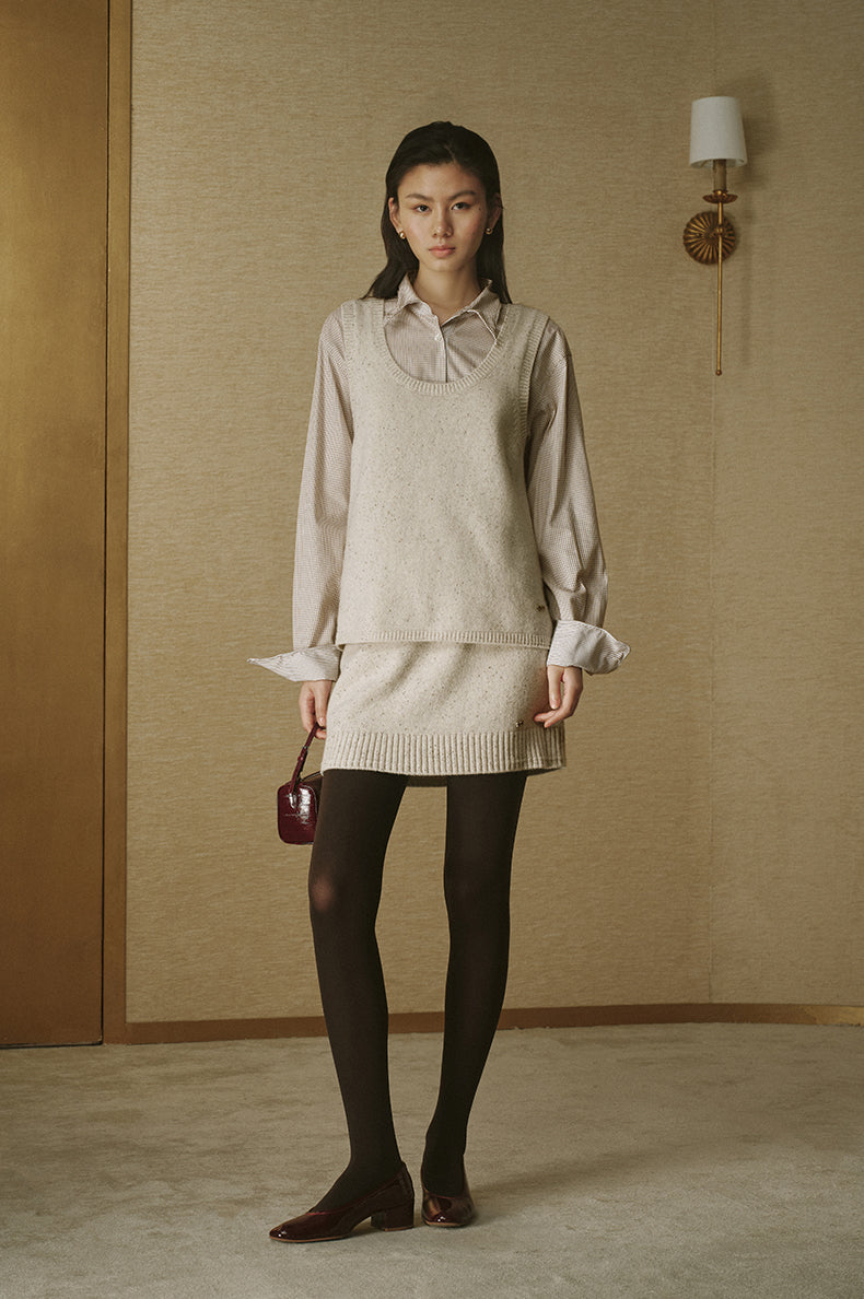 Flecked Wool Knit Mini Skirt - Cloud Ivory