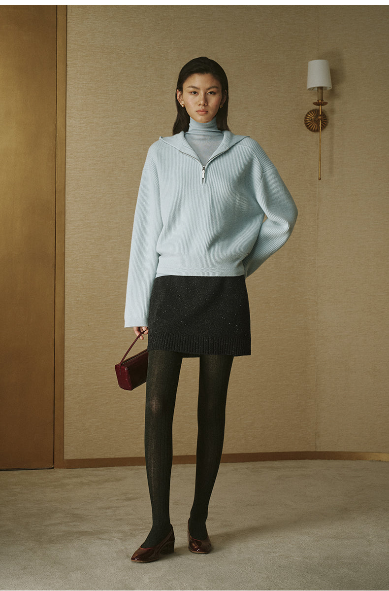 Flecked Wool Knit Mini Skirt - Deep Smoke Grey