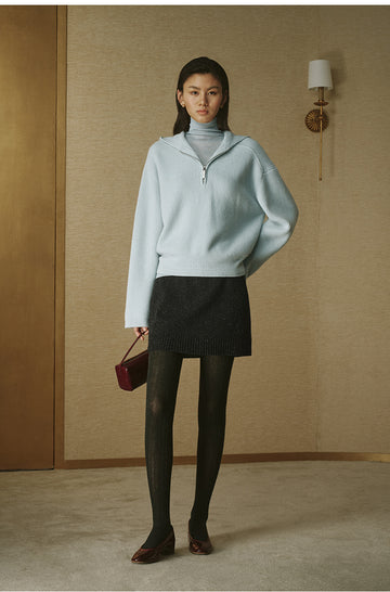 Flecked Wool Knit Mini Skirt - Deep Smoke Grey