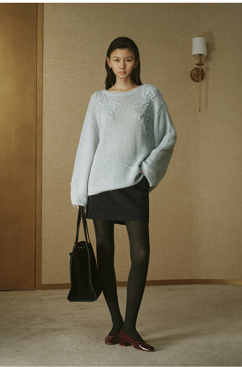 Flecked Wool Knit Mini Skirt - Deep Smoke Grey