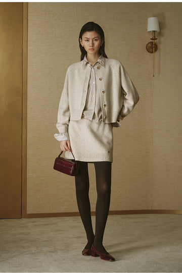 Flecked Wool Knit Mini Skirt - Cloud Ivory