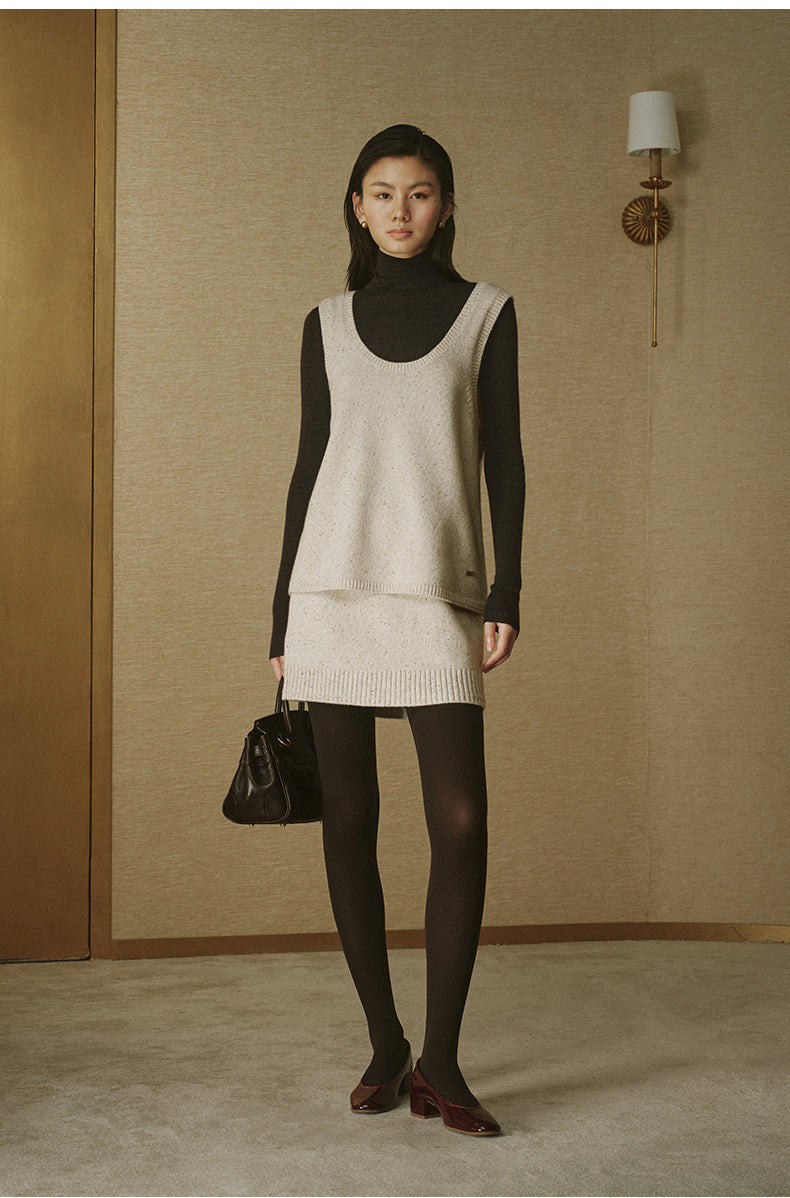 Flecked Wool Knit Mini Skirt - Cloud Ivory