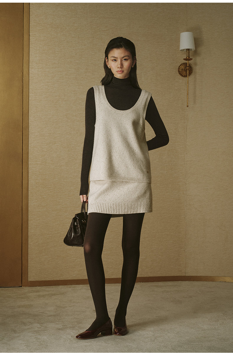 Flecked Wool Knit Mini Skirt - Cloud Ivory