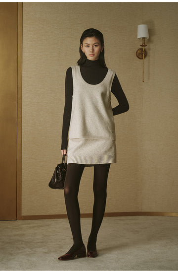 Flecked Wool Knit Mini Skirt - Cloud Ivory