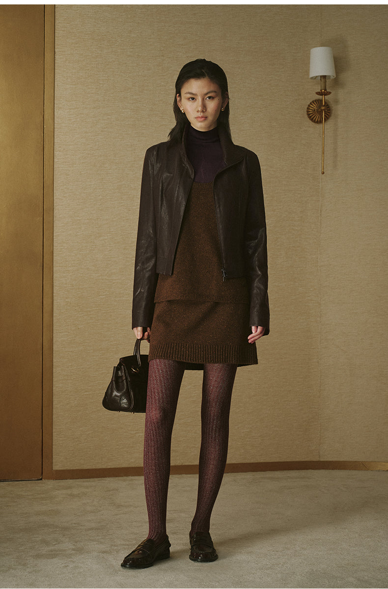Flecked Wool Knit Mini Skirt - Ebony Brown