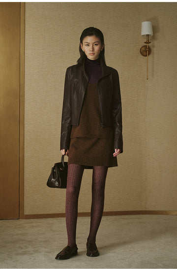 Flecked Wool Knit Mini Skirt - Ebony Brown