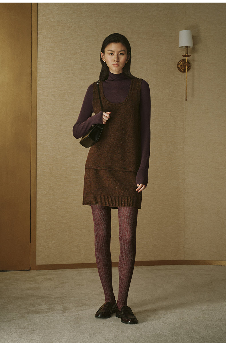 Flecked Wool Knit Mini Skirt - Ebony Brown