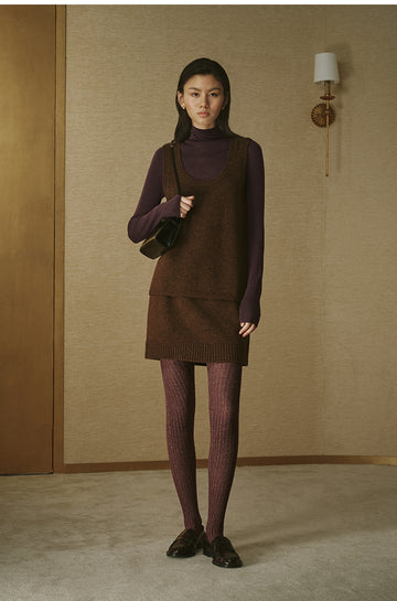 Flecked Wool Knit Mini Skirt - Ebony Brown