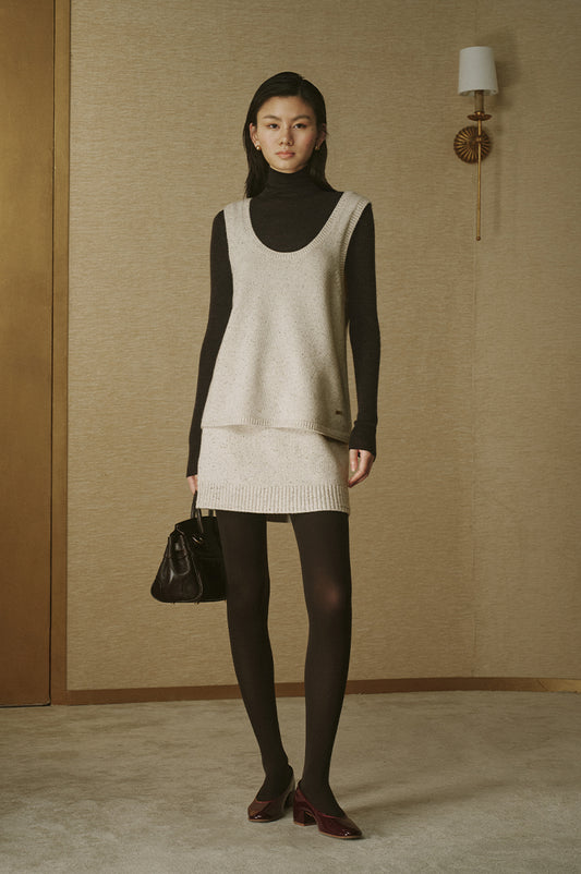 Flecked Wool Knit Vest - Cloud Ivory