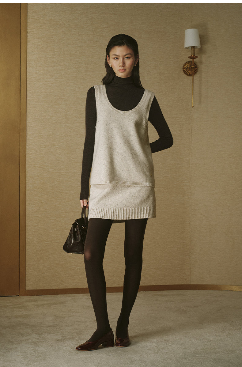 Flecked Wool Knit Vest - Cloud Ivory