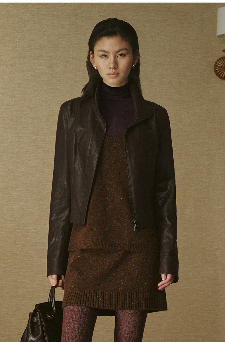 Flecked Wool Knit Vest - Ebony Brown