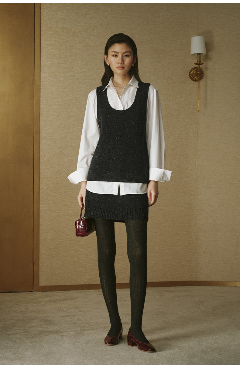Flecked Wool Knit Vest - Deep Smoke Grey