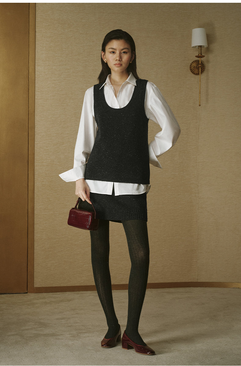 Flecked Wool Knit Vest - Deep Smoke Grey