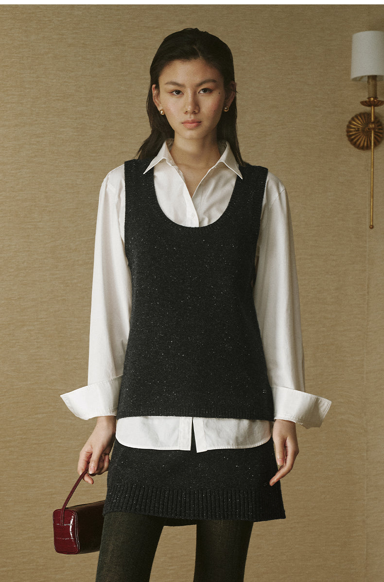 Flecked Wool Knit Vest - Deep Smoke Grey