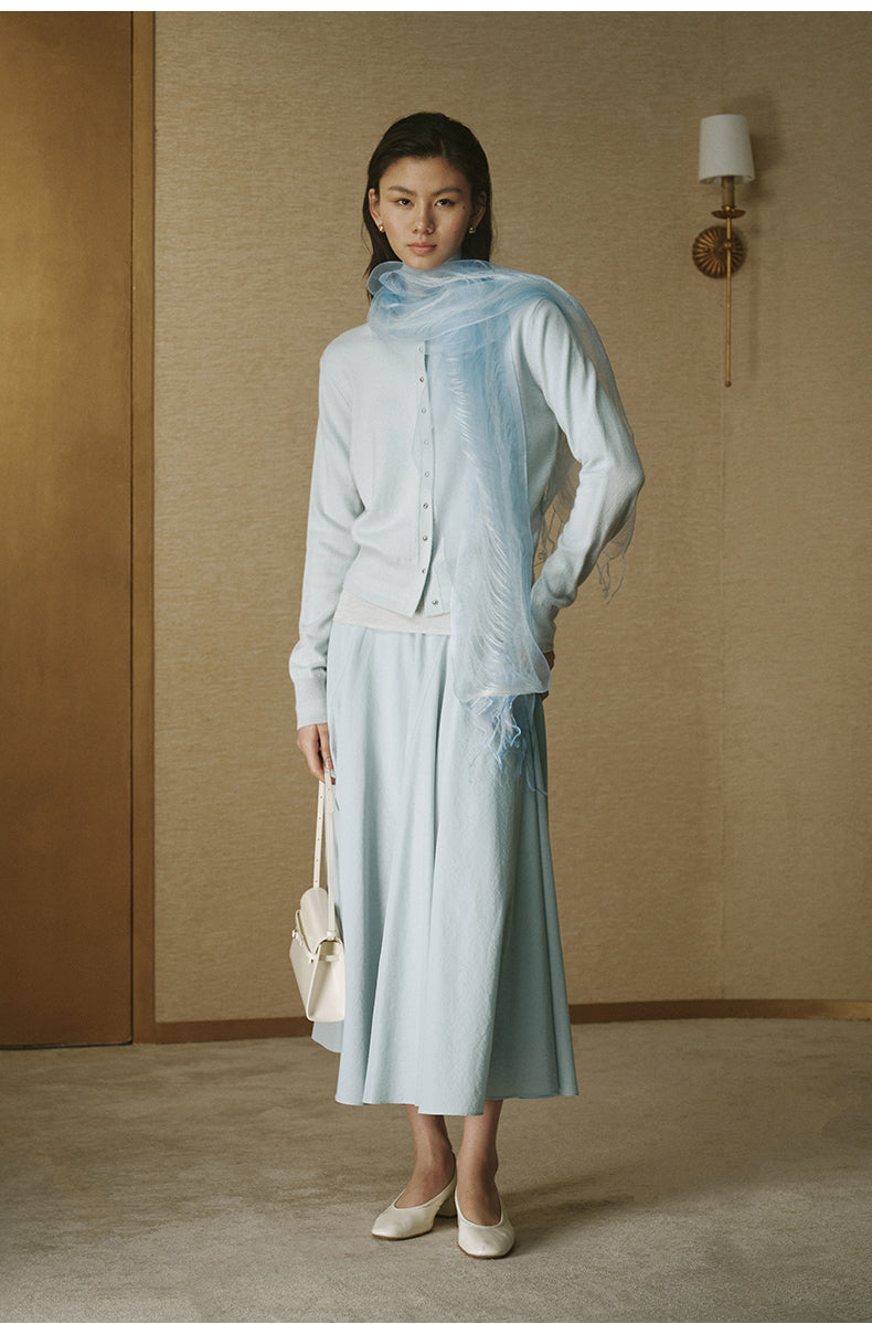 Floral Pointelle Wool Cardigan - Clear Water Blue