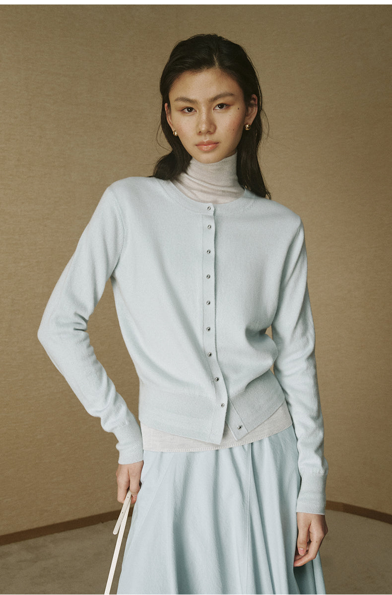 Floral Pointelle Wool Cardigan - Clear Water Blue
