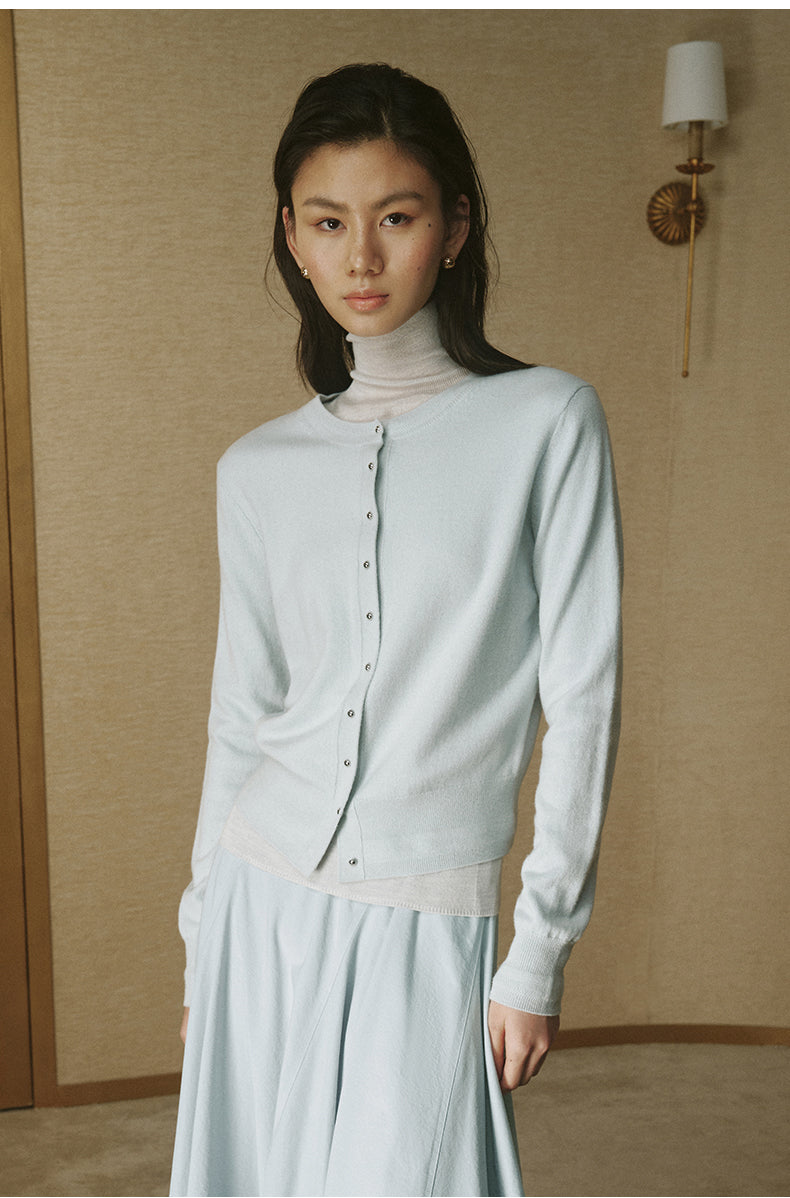 Floral Pointelle Wool Cardigan - Clear Water Blue