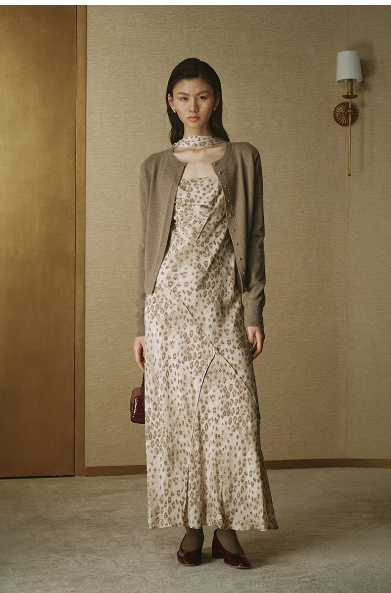 Floral Pointelle Wool Cardigan - Light Tea Camel