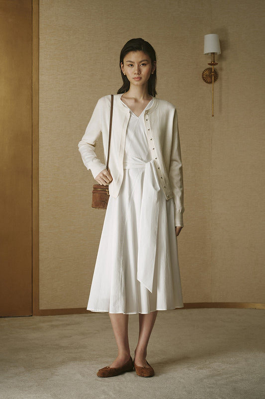 Floral Pointelle Wool Cardigan - Ivory White