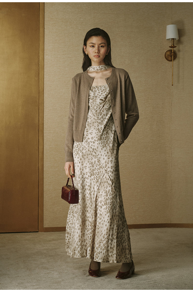 Floral Pointelle Wool Cardigan - Light Tea Camel